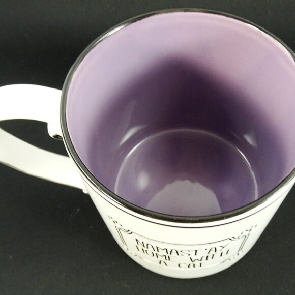 Namast'ay Home with a Cat Yoga Namaste Large Coffee Mug White Purple - Picture 5 of 8